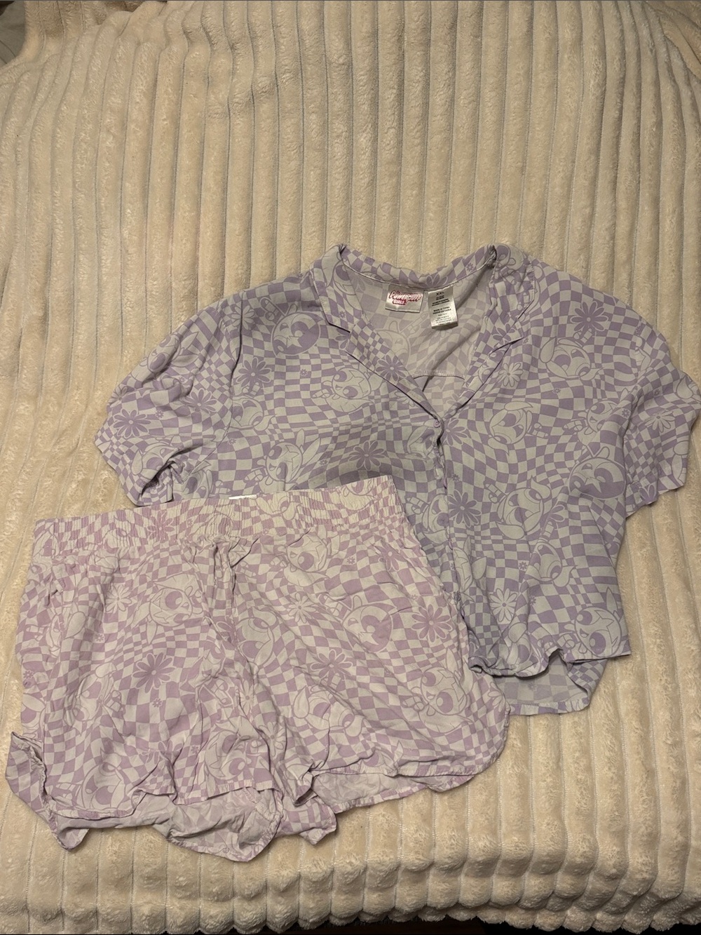 POWERPUFF GIRLS Lavender Checker Floral Two-Piece Lounge Set